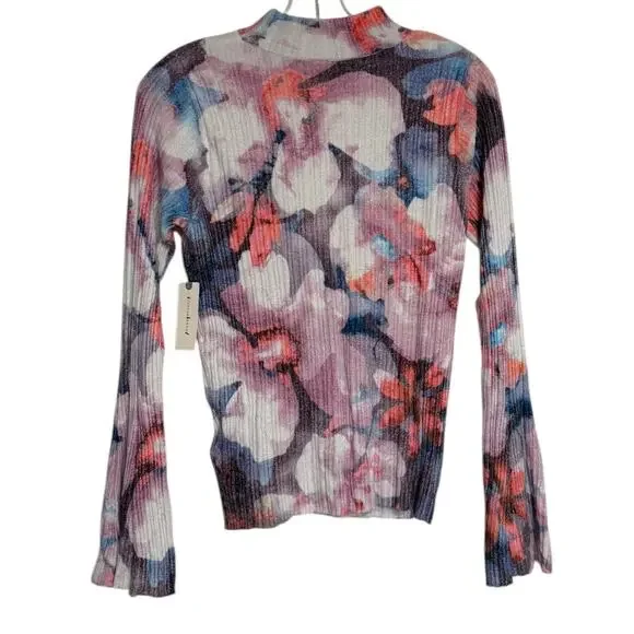 Anthropologie Pilcro Purple Floral Ribbed Velvet Shirt Women's M Mock Neck NEW - Picture 3 of 7